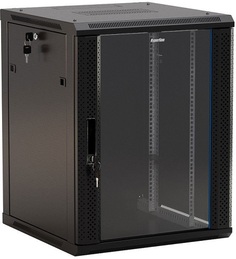 Шкаф серверный 19", 15U Hyperline TWB-FC-1566-GP-RAL9004 775x600х600мм, стеклянная дверь с перфорацией по бокам, ручка с замком, с возможностью устано