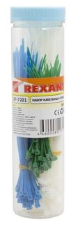 Хомут Rexant 07-7201 стяжка нейлоновая, 100, 150, 200 мм, цветные, тубус 200 шт.