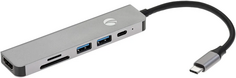 Док-станция VCOM CU4371 USB Type-C (M)-HDMI 4K/30Hz, 2*USB 3.0, TF, SD, PD, aluminium shell