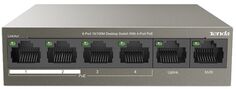 Коммутатор неуправляемый Tenda TEF1106P-4-63W 4x10/100 PoE+(PoE бюджет 63W), 2x10/100