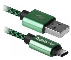 Кабель интерфейсный Defender USB09-03T USB/type-C, 1м, оплётка, зелёный GREEN