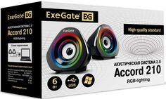 Акустическая система 2.0 Exegate EX289680RUS Accord 210 (питание USB, 2х3Вт (6Вт RMS), 60-20000Гц, цвет черный, RGB подсветка)