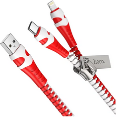 Кабель Hoco 6931474743343 USB 2.0 на молнии, U97 AM/Type-C/Lightning, красный-белый, 1.2м