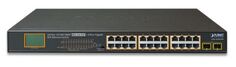 Коммутатор PoE Planet GSW-2620VHP 24х10/100/1000T с 802.3at PoE, 2 порта Gigabit SFP, LCD-дисплей, бюджет PoE 300 Вт, питание 100~240V AC, установка в