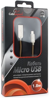Кабель интерфейсный USB 2.0 Cablexpert CC-P-mUSB02Gd-1.8M AM/microB, серия Platinum, длина 1.8м, золотой, блистер
