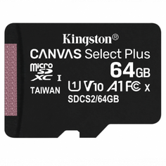 Карта памяти MicroSDXC 64GB Kingston SDCS2/64GBSP Canvas Select Plus 100R A1 C10 Single Pack w/o ADP