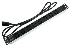 Блок розеток 19, 8 розеток Cabeus PDU-8I-2IEC для 19" шкафов, горизонтальный, IEC 320, 10 A, без выключателя, алюминиевый корпус, шнур 2 м, вилка IEC