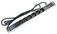 Блок розеток 19", 6 розеток Cabeus PDU-6P-2IEC 19" шкафов, горизонтальный, 10 A, без выключателя, алюминиевый корпус, шнур 2 м, вилка IEC 320 C14