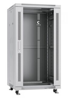 Шкаф напольный 19", 22U Cabeus SH-05C-22U60/80 600x800x1166mm (ШхГхВ) передняя стеклянная и задняя сплошная металлическая двери, ручка с замком, цвет
