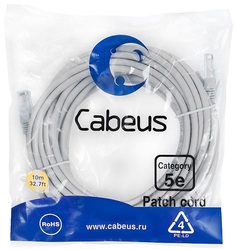 Кабель патч-корд U/UTP 5e кат. 10м. Cabeus PC-UTP-RJ45-Cat.5e-10m неэкранированный, серый