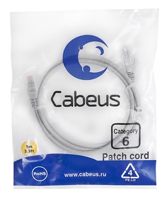 Кабель патч-корд U/UTP 6 кат. 1м Cabeus PC-UTP-RJ45-Cat.6-1m неэкранированный, серый