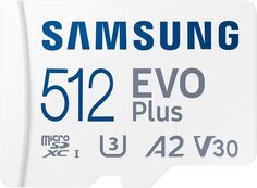 Карта памяти MicroSDXC 512GB Samsung MB-MC512KA/RU EVO PLUS, U3, V30, A2, UHS-I, Class 10, 130MB/s + adapter