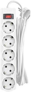 Сетевой фильтр CBR CSF 2505-1.8 White PC 5 евророзеток, длина кабеля 1,8 метра, белый (пакет)