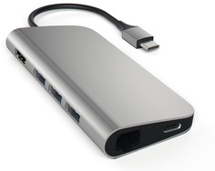 Концентратор Satechi Aluminum Multi-Port Adapter 4K ST-TCMAM интерфейс USB-C. Порты: USB Type-C, 3хUSB 3.0, 4K HDMI, Ethernet RJ-45, SD / micro-SD , с