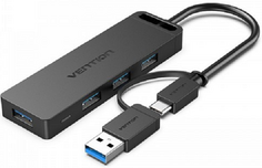 Концентратор USB 3.0 Vention CHTBB OTG USB Type-C+USB 3.0/ 4*USB 3.0, черный - 0.15м.