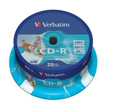 Диск CD-R Verbatim 43439 700МБ, 80 мин., 52x, 25 шт., Cake Box, Printable, DL+