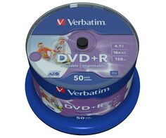 Диск DVD+R Verbatim 43512 4.7ГБ, 16x, 50 шт., Cake Box, Printable