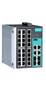Коммутатор MOXA EDS-528E-4GTXSFP-LV Managed Gigabit Ethernet switch with 24 10/100BaseT(X) ports, and 4 combo 10/100/1000BaseT(X) or 100/1000BaseSFP p