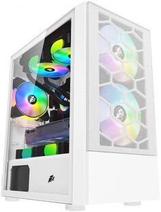Корпус mATX 1STPLAYER X4-M белый, без БП, боковая и передняя панель из закаленного стекла, USB 3.0, 2*USB 2.0, audio
