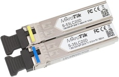 Комплект Mikrotik S-3553LC20D (2 шт.) SFP модулей, с разъемом LC, со скоростью передачи данных 1,25 Гбит/с на расстояние до 20 км, работает в волновом