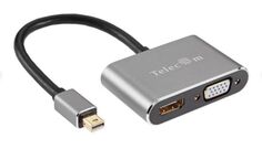 Кабель-переходник Telecom TA6080 mini DisplayPort (M) - HDMI (F), VGA(F), 4K/30Hz, 0,2m