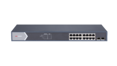 Коммутатор PoE HIKVISION DS-3E0518P-E/M 16хRJ45 1000M PoE с грозозащитой 6кВ/2 1000М SFP uplink порта, бюджет PoE 125Вт, пропускная способность 36Гб/с