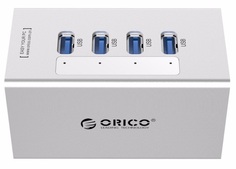 Концентратор USB 3.0 Orico A3H4-SV ORICO-A3H4-SV Материал корпуса: Алюминий. Вход USB 3.0 Type B. Выход USB 3.0 Type A. USB выходов 4 (серебристый)
