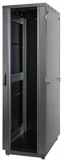 Шкаф напольный 19", 22U Eurolan 60F-22-6A-31BL Racknet S3000 600 × 1000, передняя дверь стеклянная одностворчатая, задняя дверь металлическая одноство