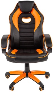 Кресло игровое Chairman game 16 чёрный/оранжевый, экокожа, регулируемый угол наклона, механизм качания