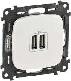 Зарядное устройство Legrand 754995 Valena ALLURE - с двумя USB-разьемами 240В/5В 1500мА, с лицевой панелью, белое