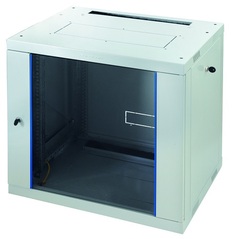 Шкаф настенный 19", 9U Eurolan 60W-09-64-31GY Racknet F30 600 × 450, передняя дверь стеклянная, боковые панели, шнуры заземления, светло-серый
