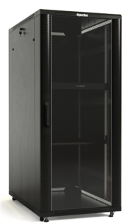 Шкаф напольный 19", 42U Hyperline TTB-4288-AS-RAL9004 2055x800х800 мм (ВхШхГ), передняя стеклянная дверь со стальными перфорированными боковинами, зад