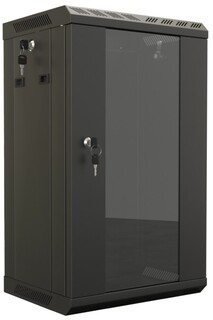 Шкаф Hyperline TDB-9U-GP-RAL9004 настенный 10, 9U, 499,5х390х300, уст. размер 254 мм, со стеклянной дверью, открывающиеся стенки, возможность устано