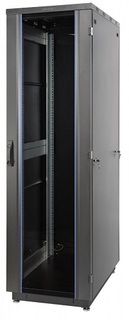 Шкаф напольный 19", 33U Eurolan 60F-33-6A-31BL Racknet S3000 600 × 1000, передняя дверь стеклянная одностворчатая, задняя дверь металлическая одноство