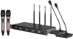Радиосистема ITC TS-354H UHF четырёхканальная радиосистема с одним приёмником, двумя настольными микрофонами типа "гусиная шея" и двумя ручными микроф