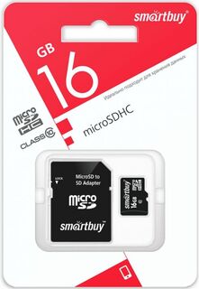 Карта памяти 16GB SmartBuy SB16GBSDCL10-01LE MicroSDHC Сlass 10 + SD адаптер