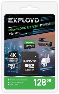 Карта памяти MicroSDXC 128GB Exployd EX128GCSDXC10-U3-V30 Class 10 Vision UHS-I U3 V30 (95 Mb/s) + SD адаптер