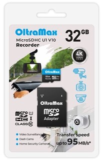 Карта памяти MicroSDHC 32GB OltraMax OM32GCSDHC10-U1-V10 Class 10 Recorder UHS-I U1 V10 (95 Mb/s) + SD адаптер