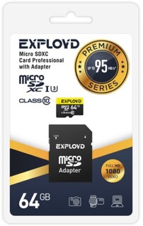 Карта памяти MicroSDXC 64GB Exployd EX064GCSDXC10UHS-1-ElU3 Class 10 Premium UHS-I U3 (95 Mb/s) + SD адаптер