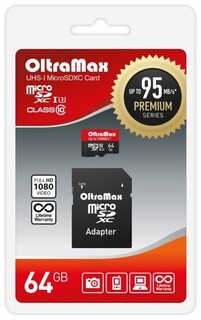 Карта памяти MicroSDXC 64GB OltraMax OM064GCSDXC10UHS-1-PrU3 Class 10 Premium UHS-I U3 (95 Mb/s) + SD адаптер