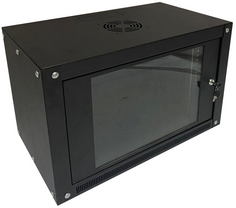 Шкаф настенный 19", 6U W&T C066035BWTWOF-RU 600x350 мм, дверь стекло, цвет чёрный, без вент.
