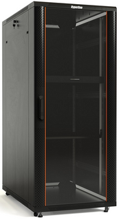 Шкаф напольный 19, 42U Hyperline TTB-4261-AS-RAL9004 передняя стеклянная дверь со стальными перфорированными боковинами, задняя дверь сплошная, ручка