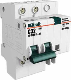 Автоматический выключатель дифф. тока (АВДТ) DEKraft 15006DEK 2Р 32А 30мА тип AC (С) 4,5кА