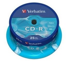 Диск CD-R Verbatim 43432 700МБ, 80 мин., 52x, 25 шт, Cake Box, DL