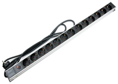 Блок розеток 19, 13 розеток Cabeus PDU-13P-F-2EU для 19" шкафов, фильтр, 16 A, без выключателя, шнур 2м, алюминиевый корпус, немецкий