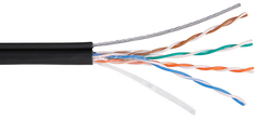Кабель витая пара U/UTP 5e кат. 4 пары NIKOLAN NKL 4805B-BK 24AWG(0.50 мм), медь, одножильный (solid), внешний, с троссом, PE, чёрный, уп/500м