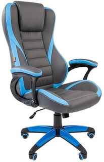 Кресло игровое Chairman GAME 22 серое/голубое, экокожа, до 120 кг