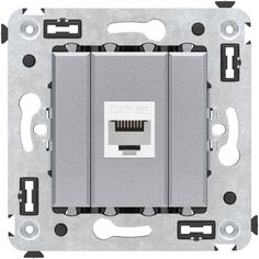 Розетка компьютерная DKC 4404663 RJ-45 без шторки в стену, кат.5е одинарная, "Закаленная сталь", "Avanti"