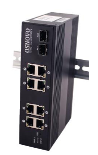 Коммутатор промышленный OSNOVO SW-70802/I Gigabit Ethernet на 10 портов: 8 x GE(10/100/1000Base-T) + 2 x GE SFP(1000Base-X). Вход для резервного питан