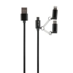 Кабель интерфейсный Red Line LX09 3 in 1 УТ000014182 USB-microUSB+Lightning(Lightning)+Type-C, 2A, нейлон. оплетка черный